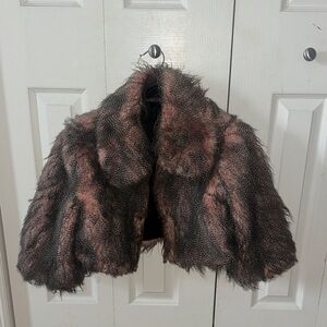 Pink Gray Black Cropped Faux Fur Coat Jacket